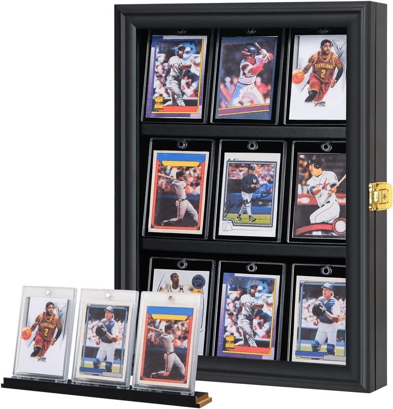 VERANI Baseball Card Display Case - Sports Card Display Frame - Holds Sport Cards with UV Protection Clear View Lockable Wall Cabinet for Football Basketball Hockey Trading Card Black - Image 1